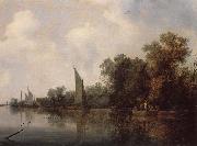 RUYSDAEL, Salomon van A Rievr with Fishermen Drawing a Net oil